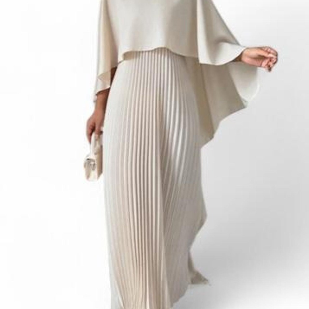 OSHOPLIVE Women's Cape High-Low Pleated Evening Dress